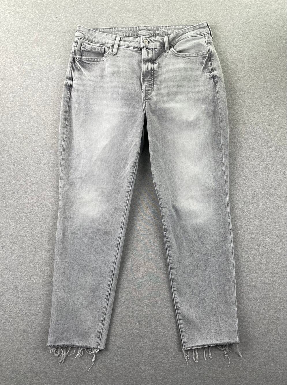 Old Navy Jeans Womens 14 Gray OG Straight Ankle High Rise Slimming Pockets Fray